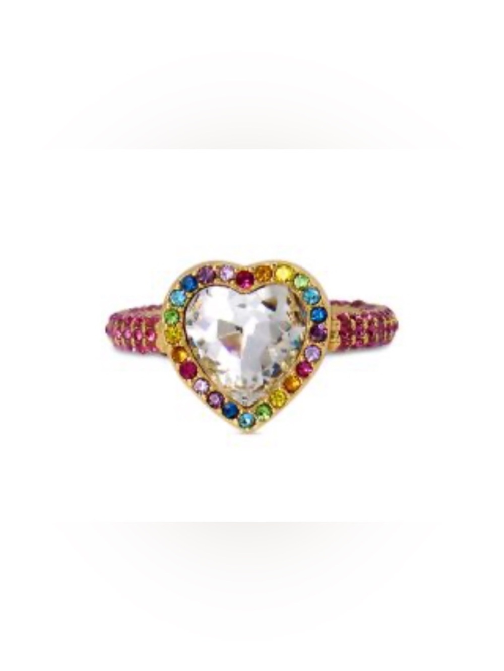 Kurt Geiger Rainbow Crystal Heart Cocktail Ring pink Band,care card& Box  NWT
